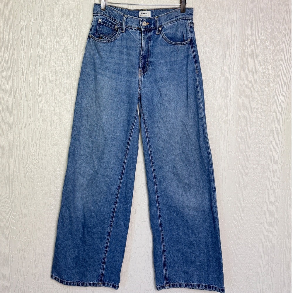 ONLY Womens Wide Leg High Waist Jeans Medium Wash Blue Denim 26/32